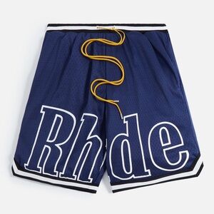 Rhude Court Logo Short Men’s Large Navy Mesh Gym Shorts Streetwear Casual NWT